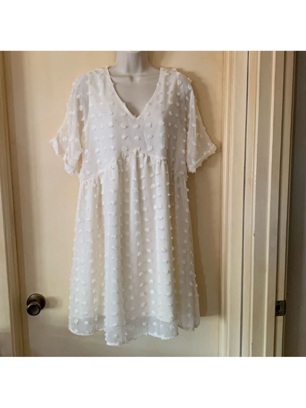 Kirundo ivory loose fit mid length polka dot dress size M